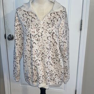 Aerie Women's Cream Leopard Print 1/4 zip Pullover size XS